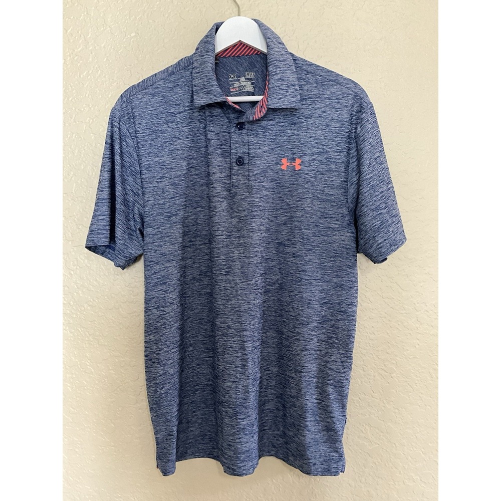 Under Armour Mens XL Polo Shirt Blue Short Sleeve Golf Training Activewear